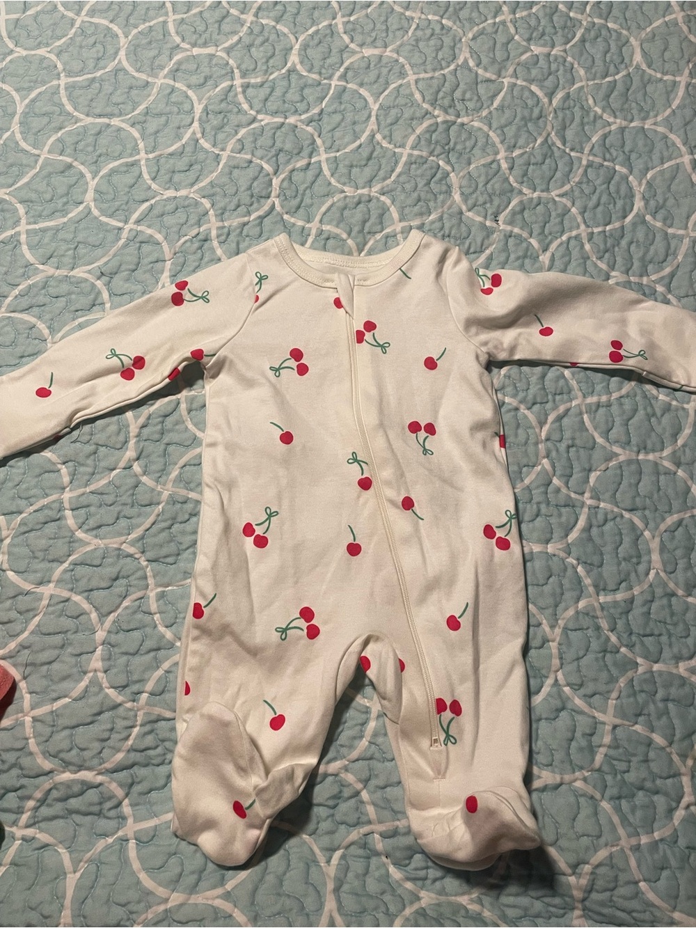 wonder nation Cream Footed One-Piece with Red Cherry Print and Green Stems